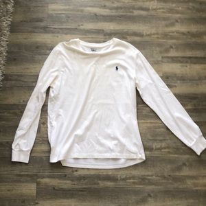 Long sleeve, white, polo.